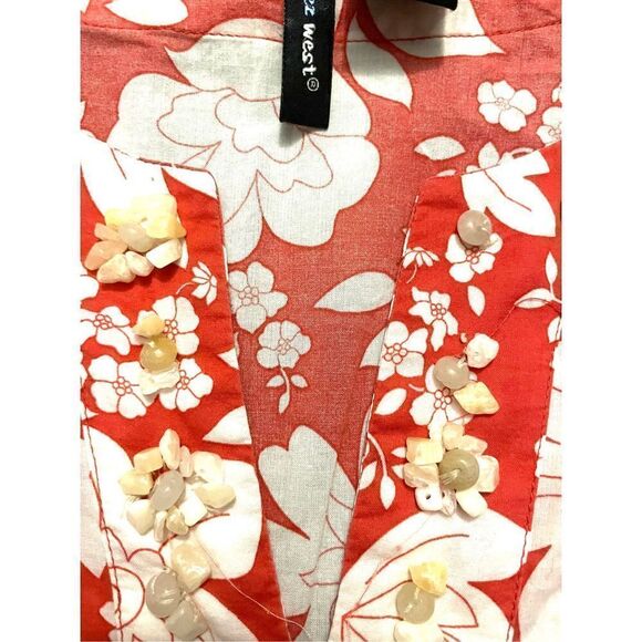 Saint Tropez West Tropical Floral Blouse Red White XL - Picture 4 of 4